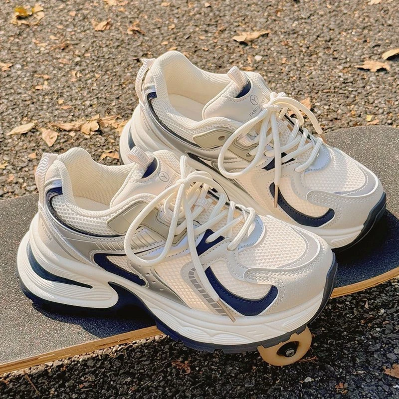 老爹鞋女2025新款夏季透气网面鞋子小众厚底小白鞋小众运动休闲鞋