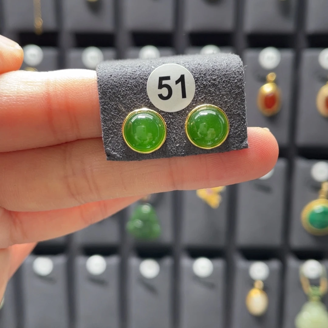 和田玉耳饰银S925镶嵌00051