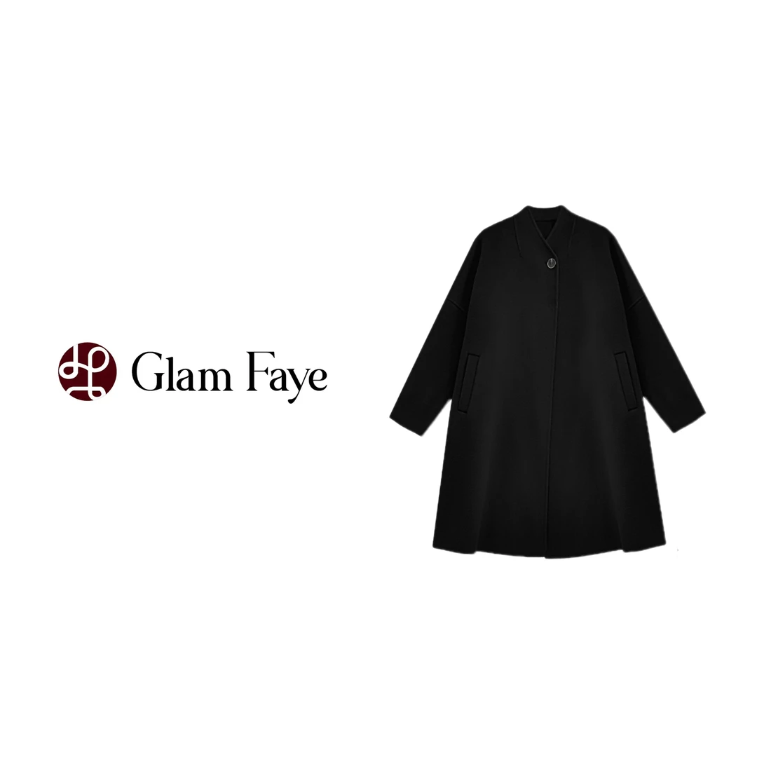 双面呢绵羊毛大衣女秋冬款手缝宽松版纯色保暖毛呢外套