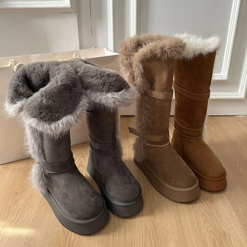 爆款厚底加绒雪地靴女2025新款冬季加厚保暖东北棉鞋高级灰长筒靴