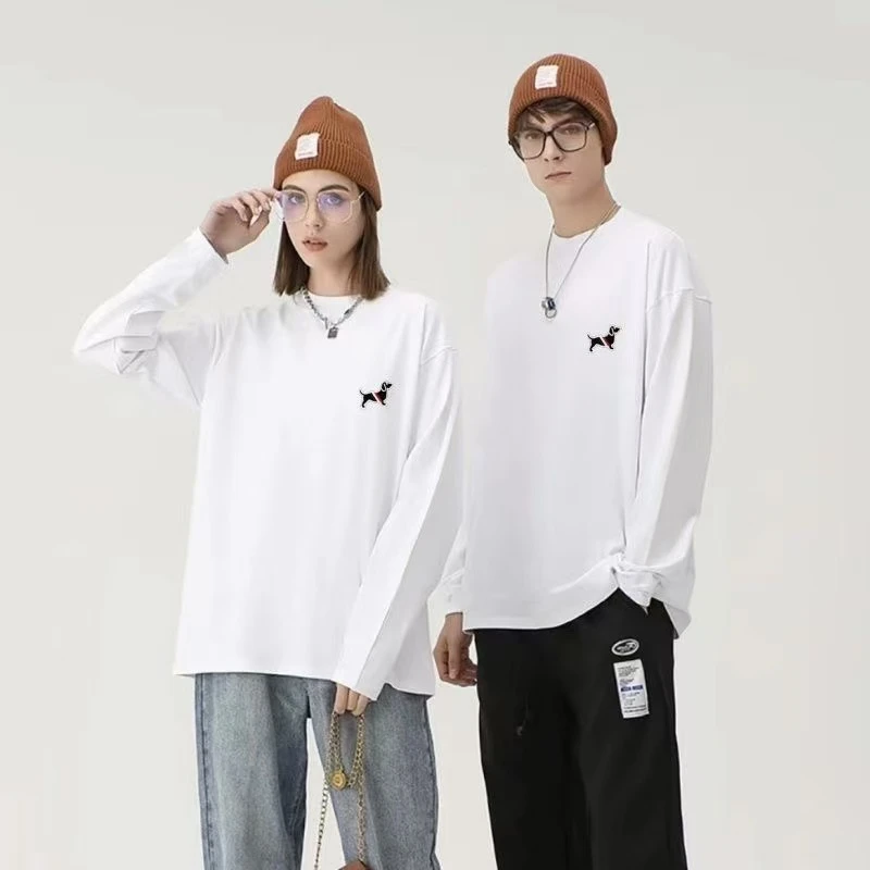 T恤长袖休闲运动百搭圆领刺绣时尚上衣通用宽松型【刺绣腊肠狗】