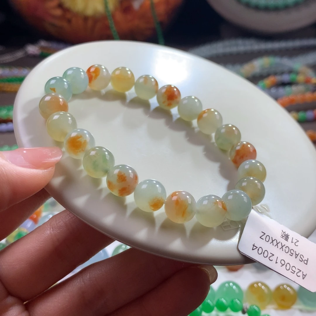 翡翠未镶嵌手链冰胶细润黄翡飘锦鲤红卡8.8