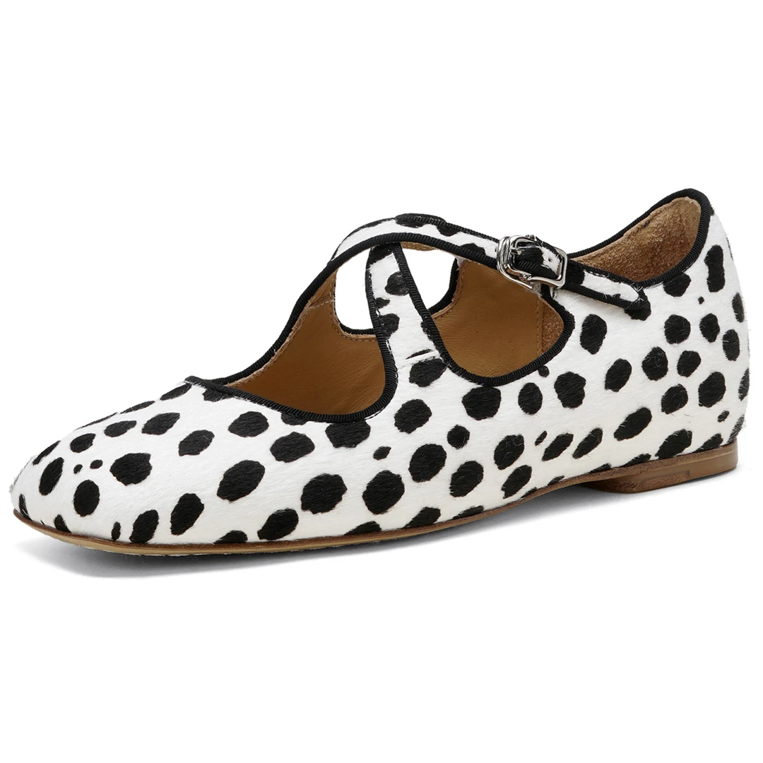 高档舒适百搭时尚原创马毛玛丽珍鞋浅口女单鞋真皮底豹纹芭蕾舞鞋