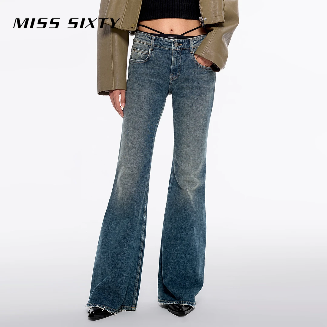 Miss Sixty牛仔裤女性感比基尼拼接腰头设计微喇裤