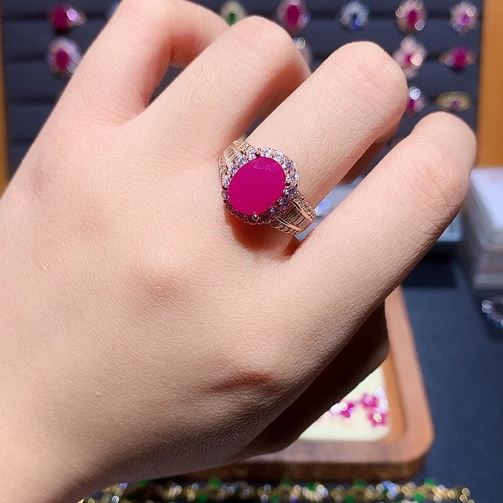 红宝石戒指银S925镶嵌