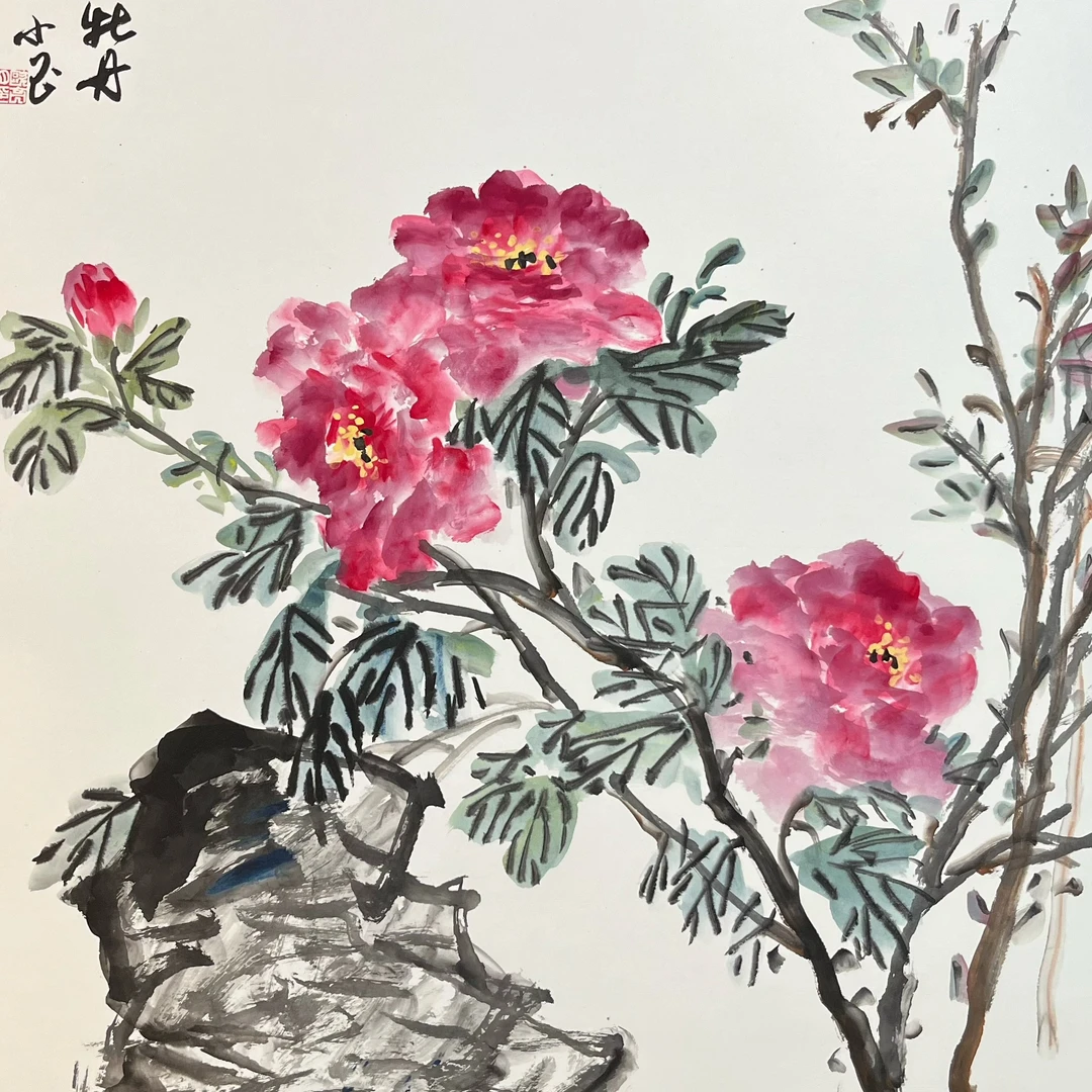 张大风艺术馆  欧亮月绘画作品《牡丹》Y76，尺寸68X68cm