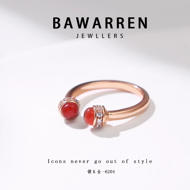 Bawarren 法❤ 精工CNC 6204-红地球精致戒指气质简约