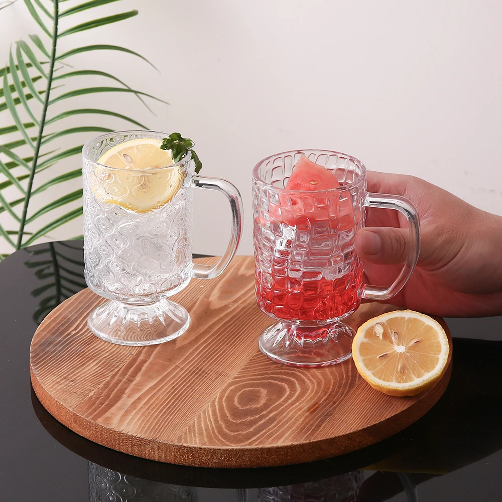 【四只装混装】新复古ins风高颜值轻奢酒杯饮料果汁高脚把手水杯