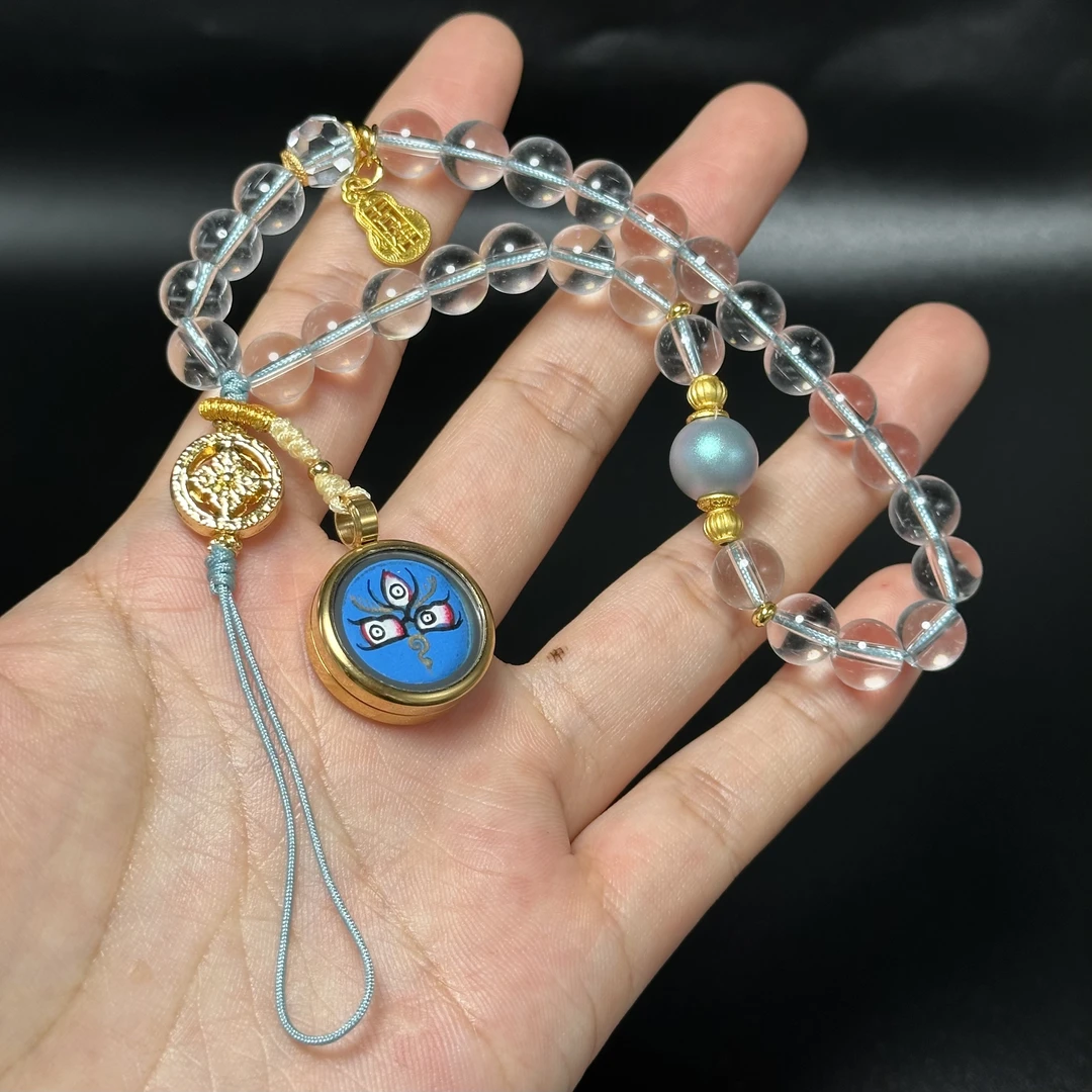 AH98唐卡（蓝财神眼）挂件纯手工绘制7mm（多样性发其一）