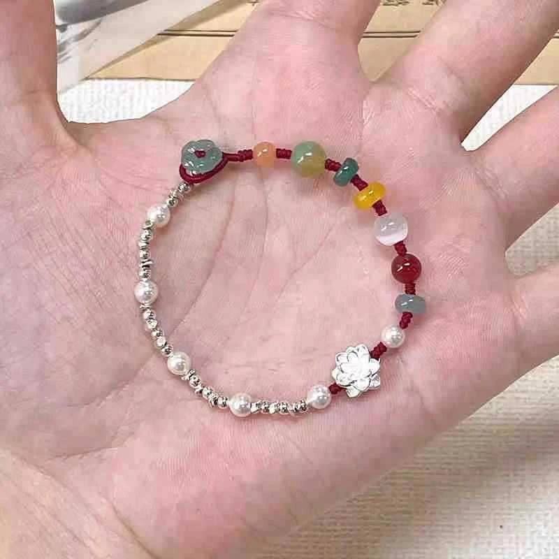 合金布艺手链 新中式小莲花编织国风小清新情人节七夕礼物手串