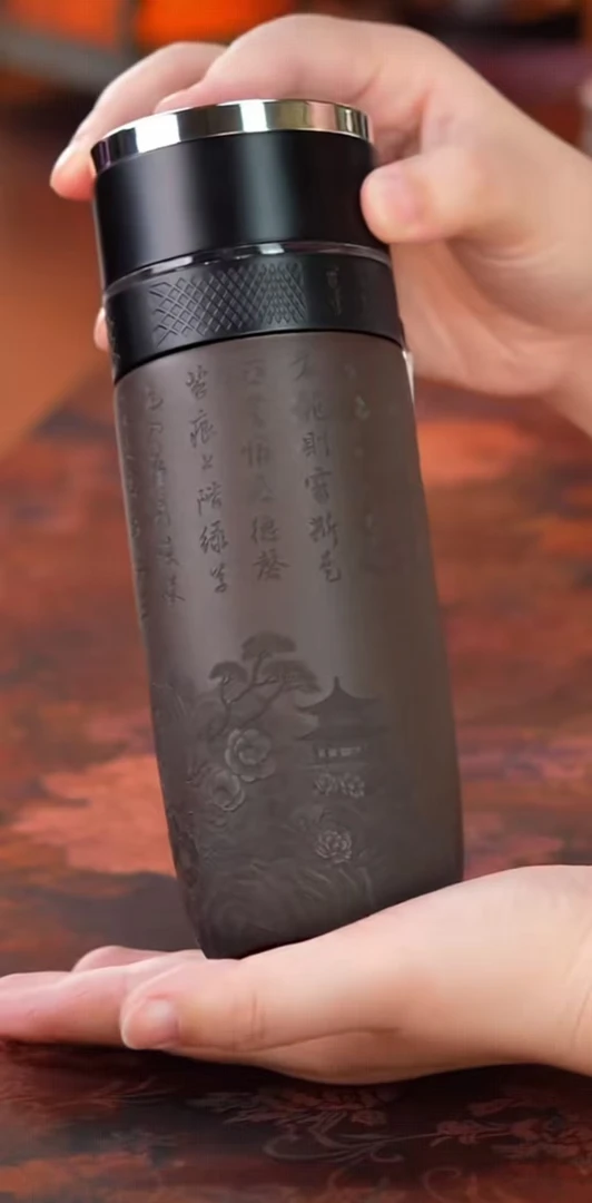 宜兴原矿紫砂石黄刻字黄鹤楼茶水分离随身杯家用办公茶具