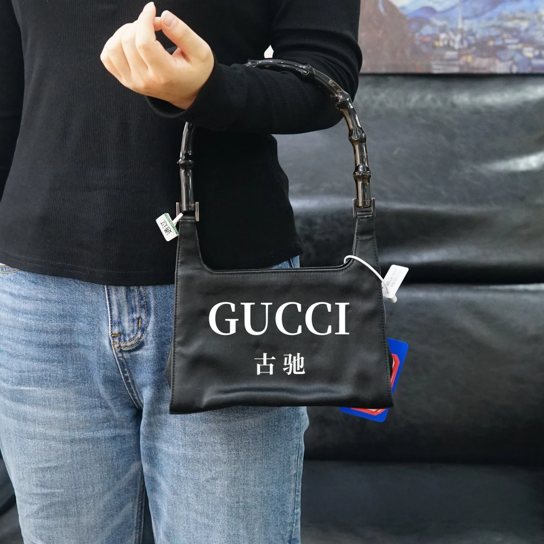 95新 GUCCI/古驰 黑色竹节单肩包/WJ02516224/6224
