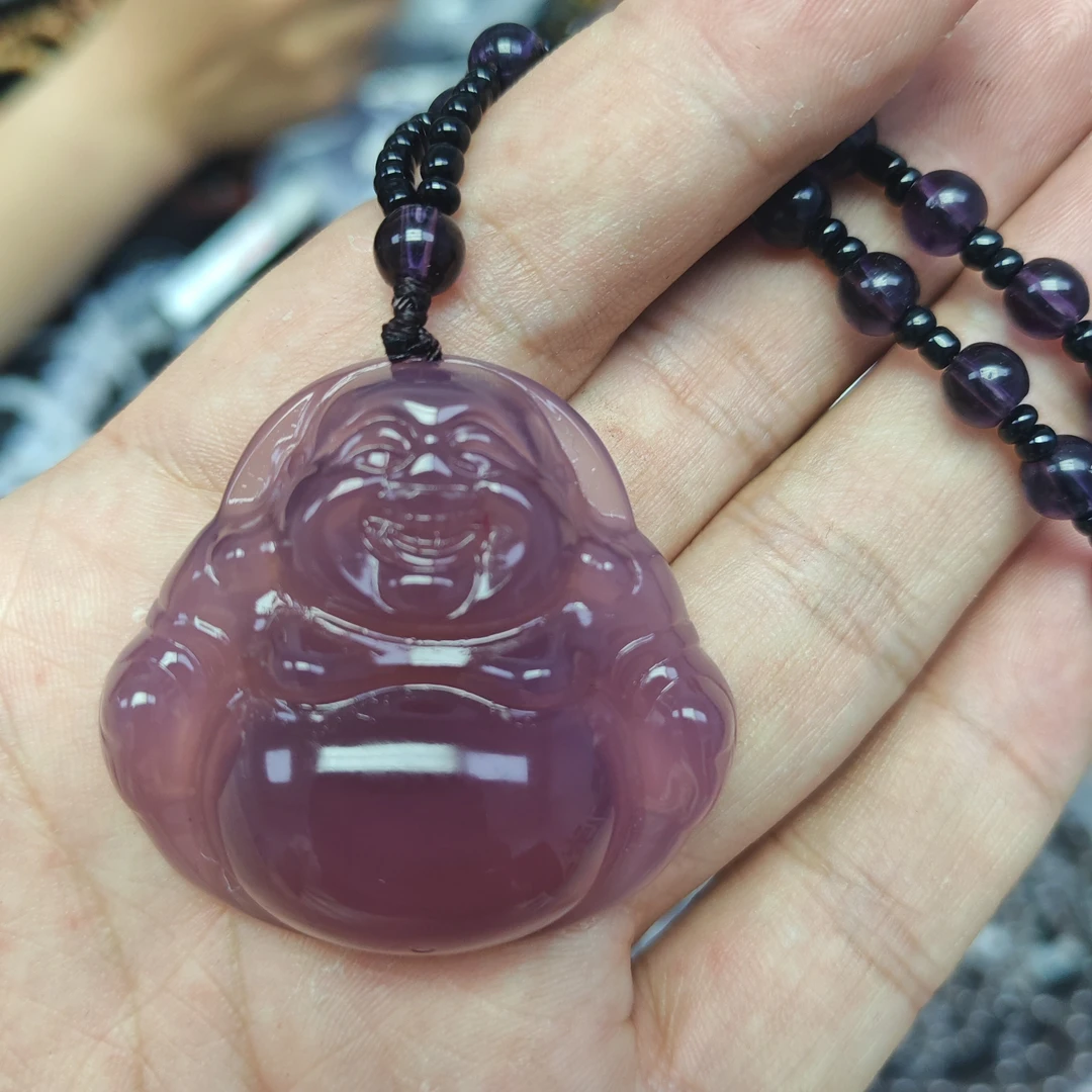 天然紫玉髓佛公带链子长宽厚约45*45*14mm