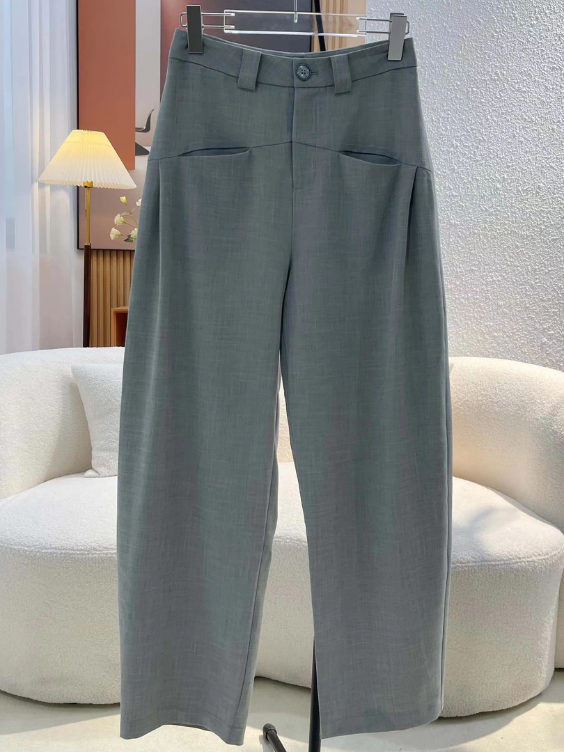 夏季简约微弹抗皱冰感A字高腰宽松显瘦直桶垂感百搭窄版阔腿裤