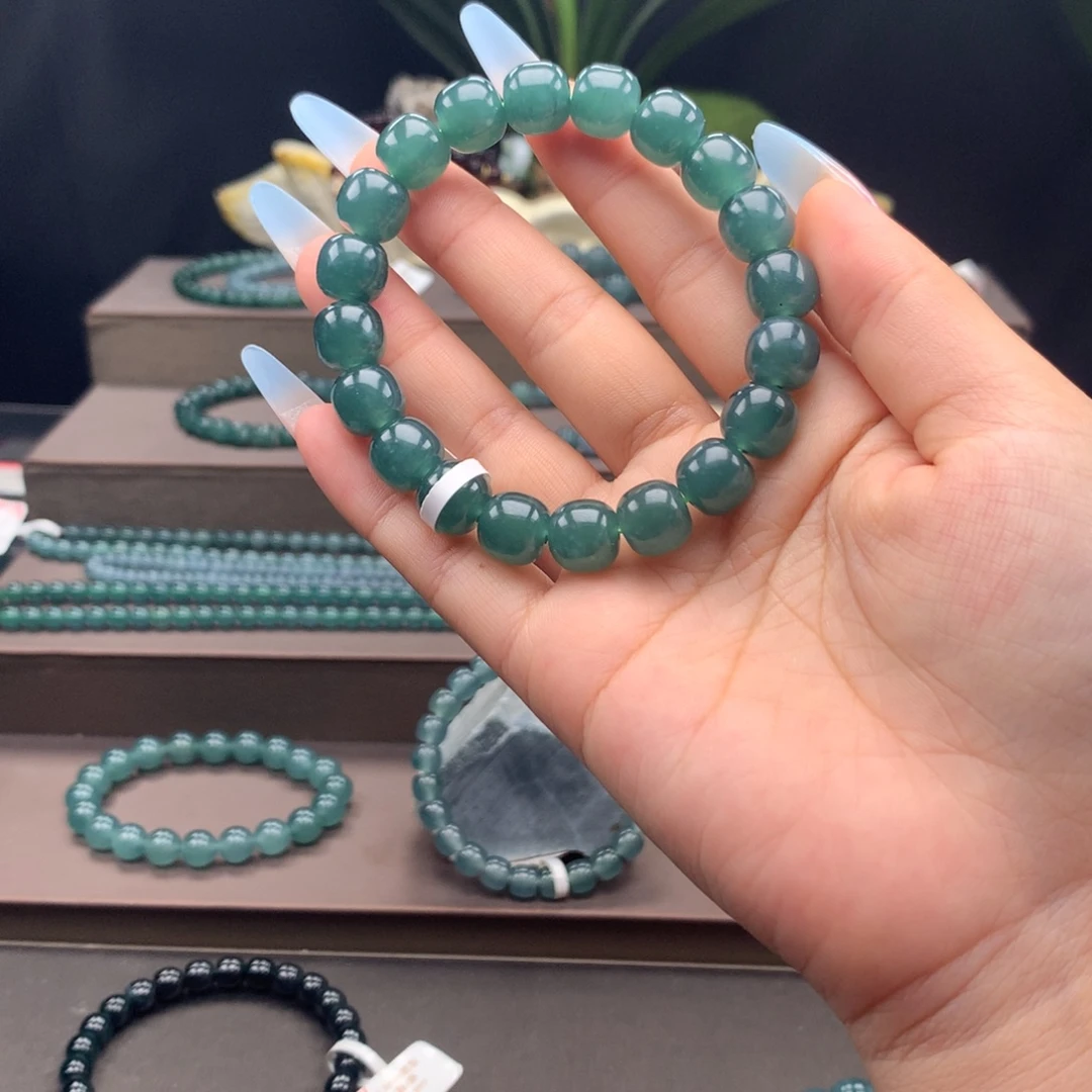 翡翠未镶嵌手串卡10.5mm老型珠福利款有雪花棉