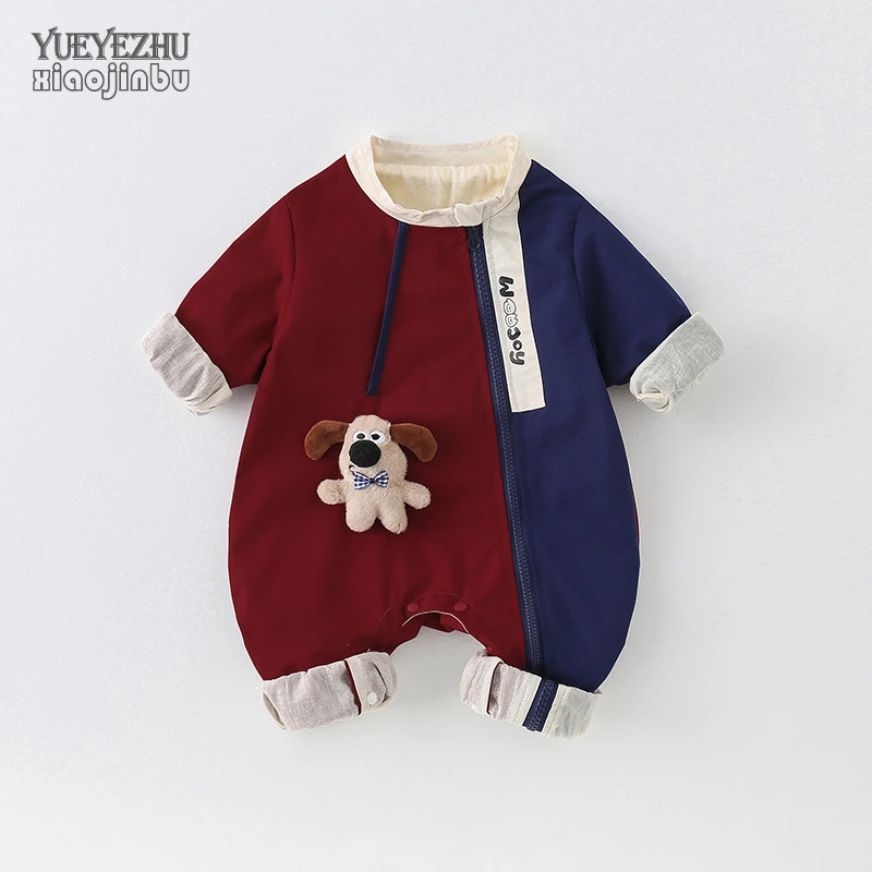 婴儿冲锋衣秋季长袖连体衣男宝宝衣服春秋装卡通休闲哈衣爬服外出