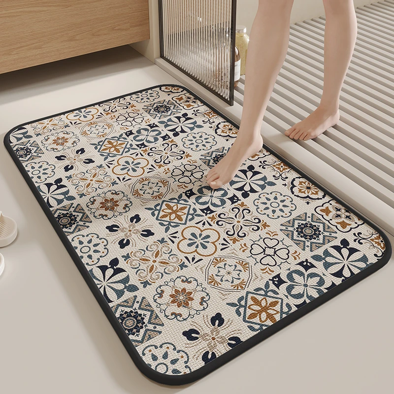 仿亚麻编织纹浴室吸水速干地垫卫生间防滑软垫厕所门口地毯耐脏垫