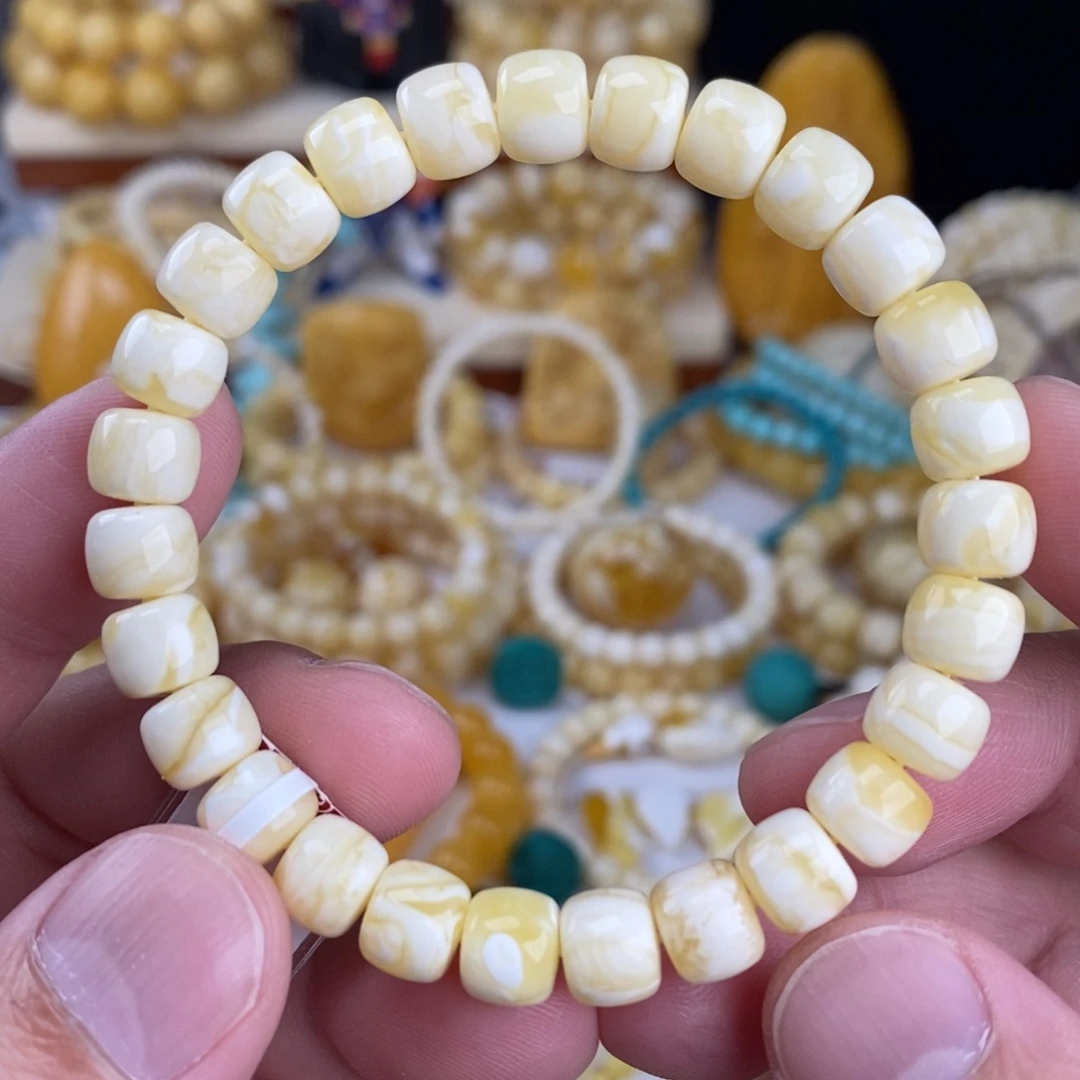 蜜蜡未镶嵌手链瓷白白蜡虎皮8.5mm