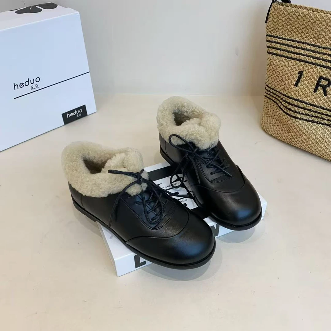 时尚保暖软底粘胶鞋冬季圆头加绒加厚休闲鞋女鞋小皮鞋百搭女士