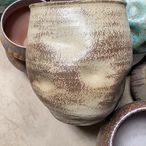 紫砂花盆口25高度30复古色手啦