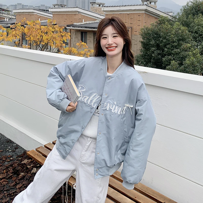 蓝色字母刺绣棒球服外套女2025春新款独特超好看宽松休闲夹克上衣