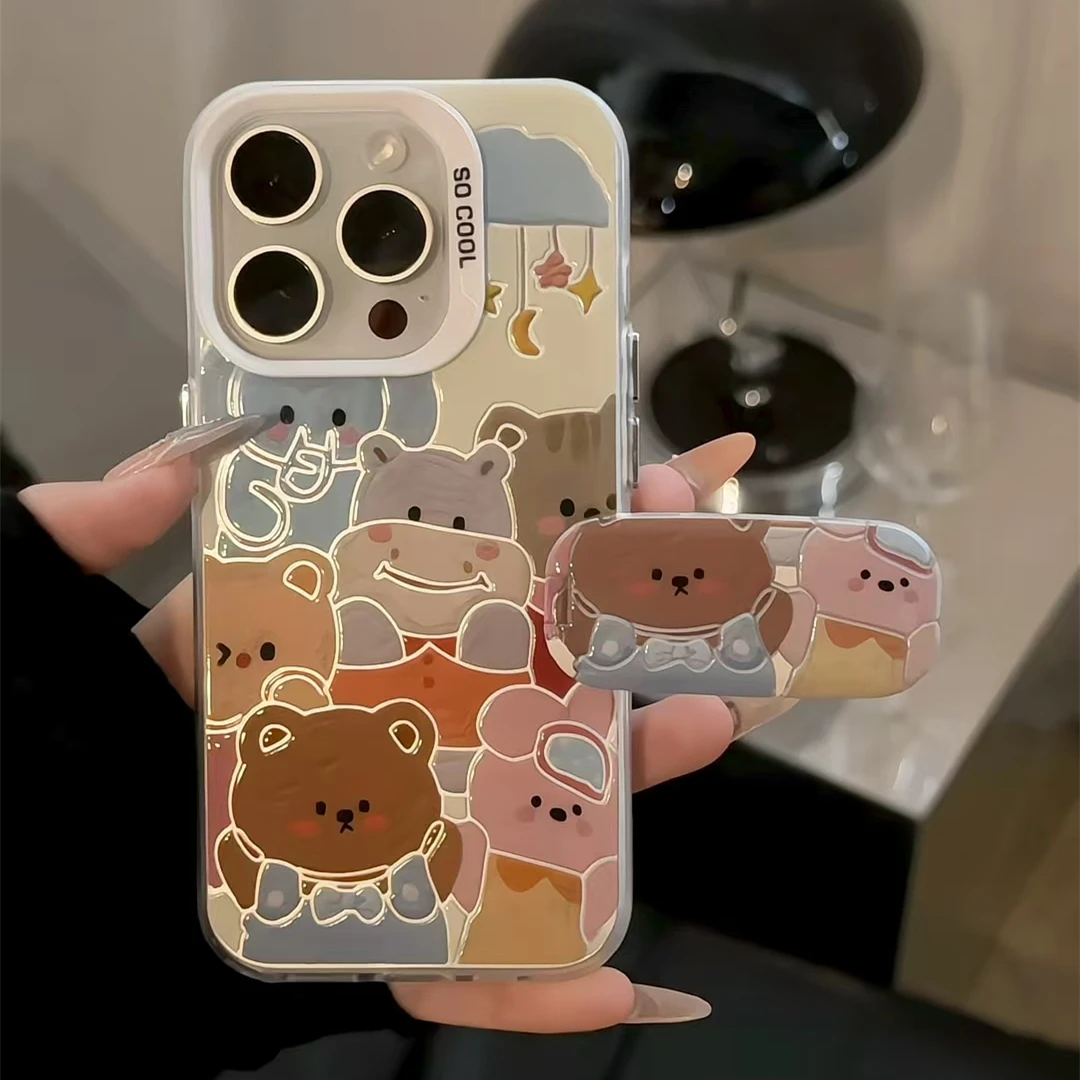 卡通油画小动物适用苹果17华为p70vivo小米15oppo磨砂彩银手机壳