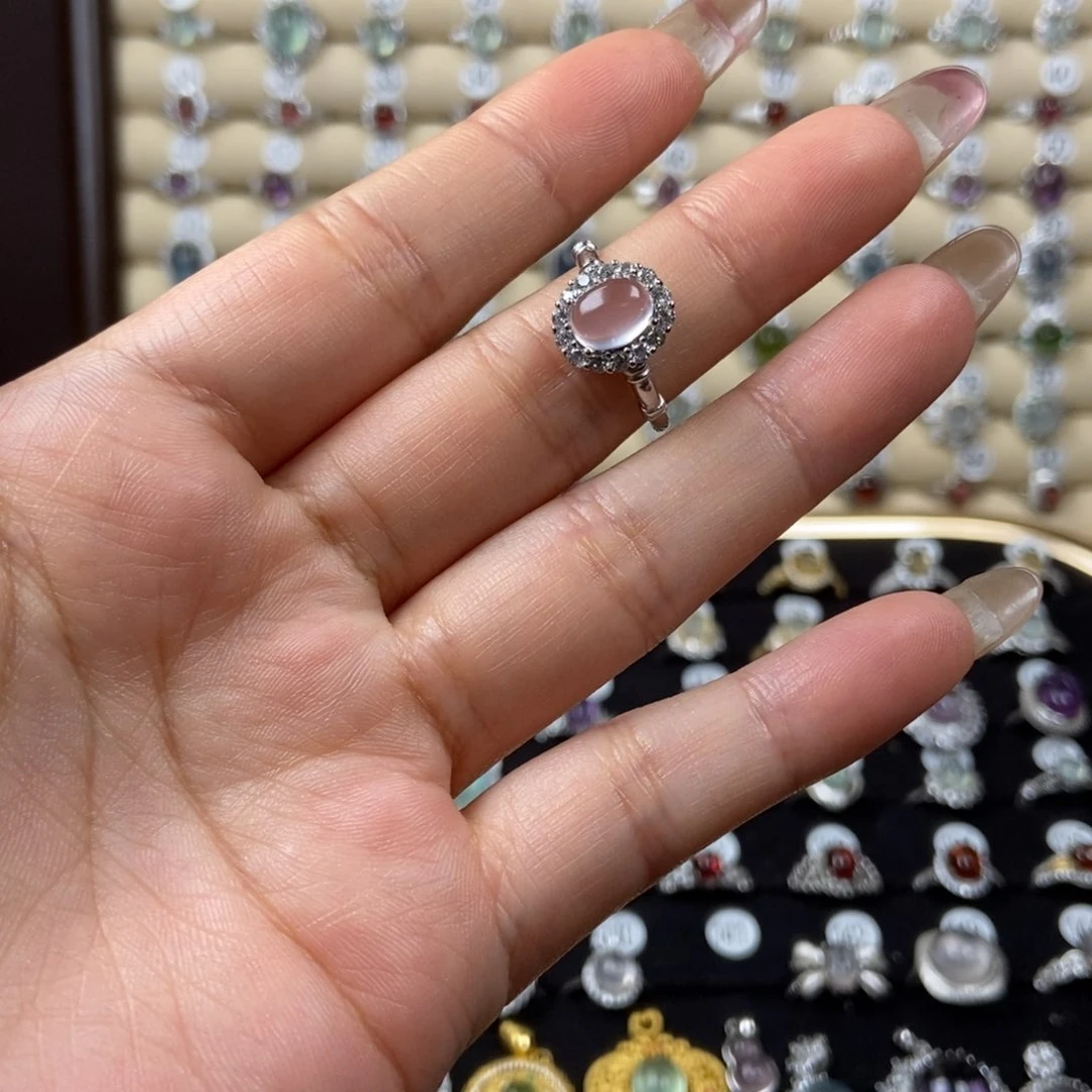 芙蓉石戒指银S925镶嵌Q