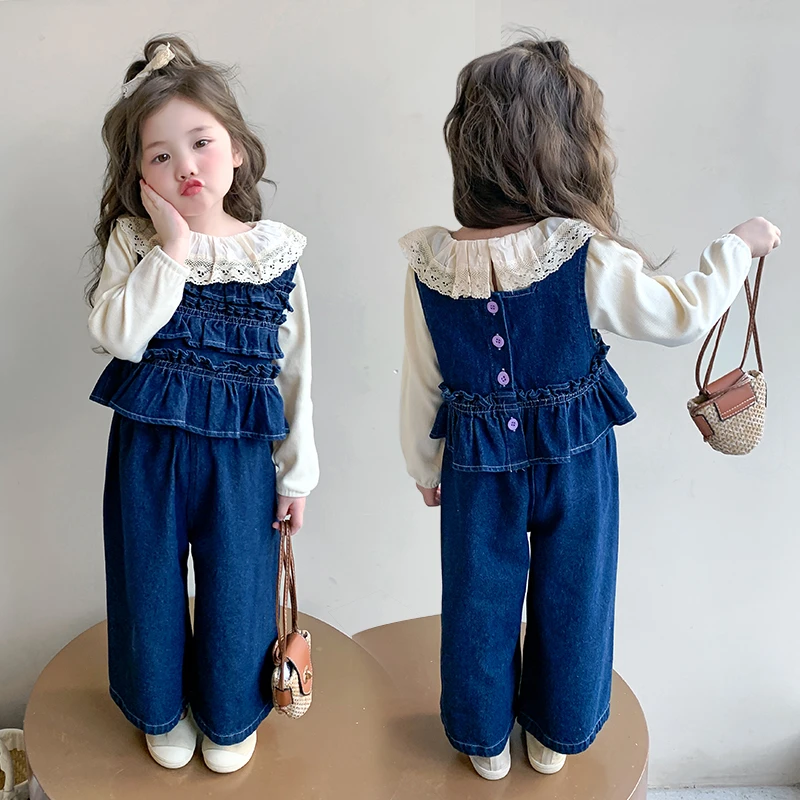 女童牛仔马甲三件套洋气2025春秋新款儿童时髦女宝宝韩版套装小童