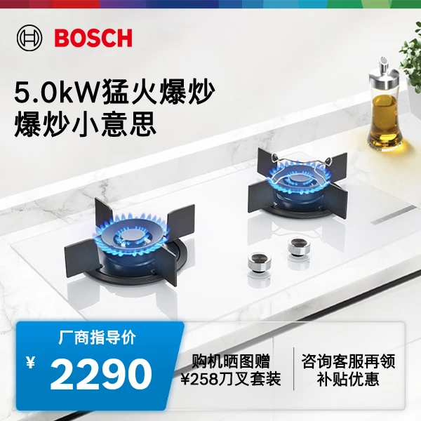 【BOSCH博世】官方天然气燃气灶家用双双灶嵌入式天鹅白系列