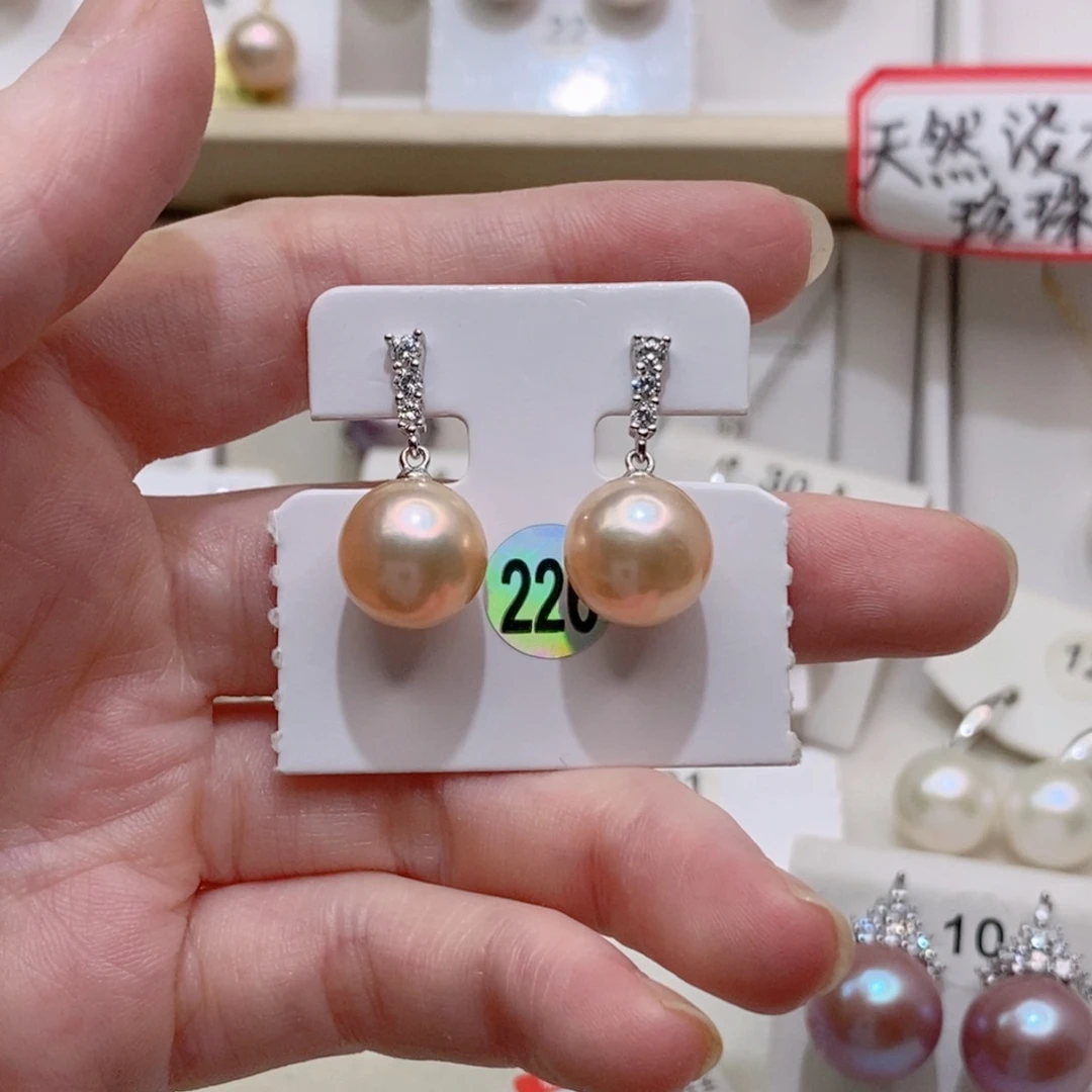 银S925镶嵌淡水珍珠耳饰A