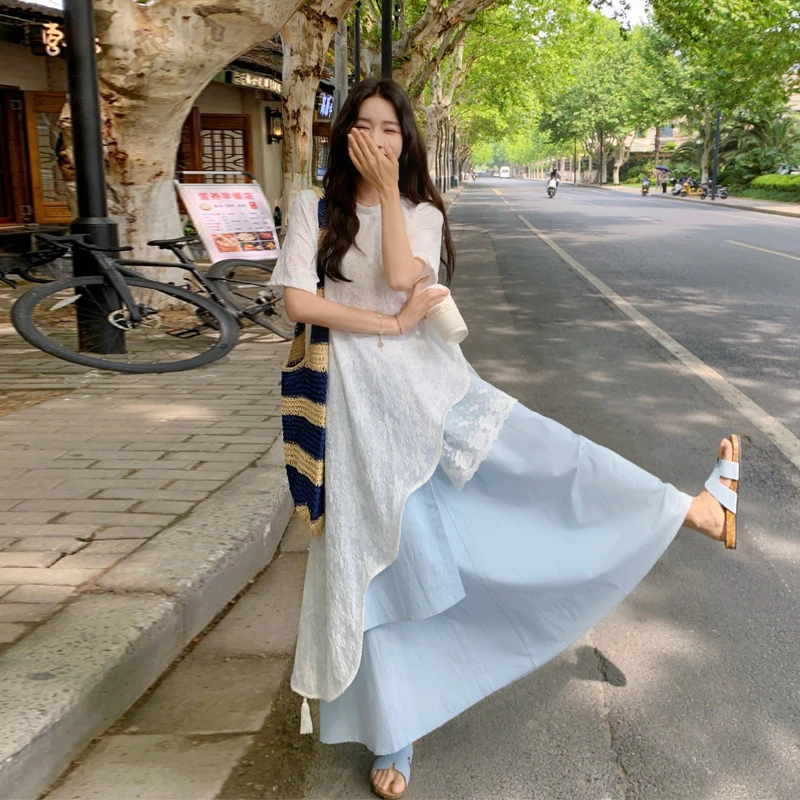 韩系小清新ins风罩衫吊带半身裙2025夏季新款不规则设计感三件套