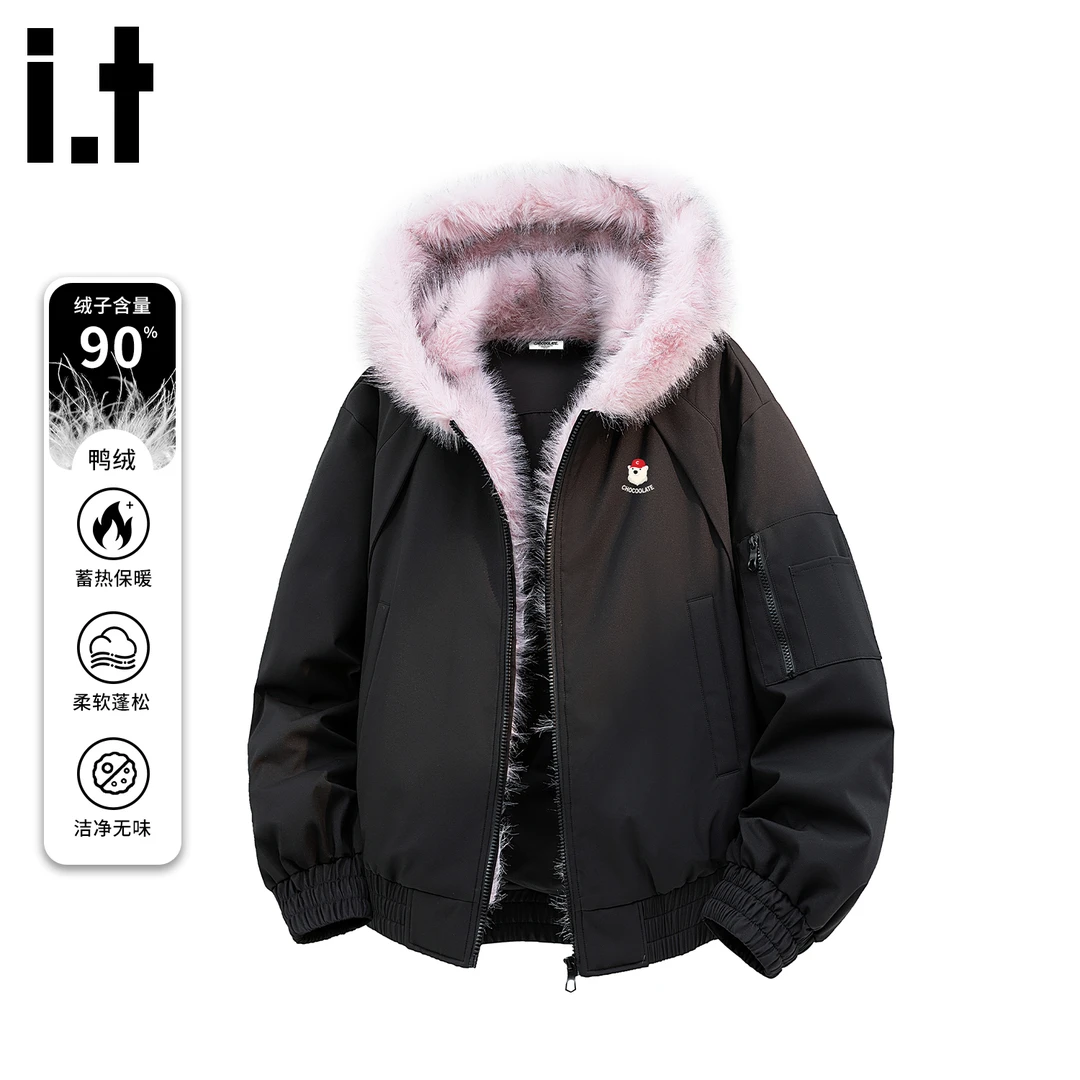i.t:CHOCOOLATE保暖连帽羽绒服男士2025秋冬款座山雕90绒棉袄外套
