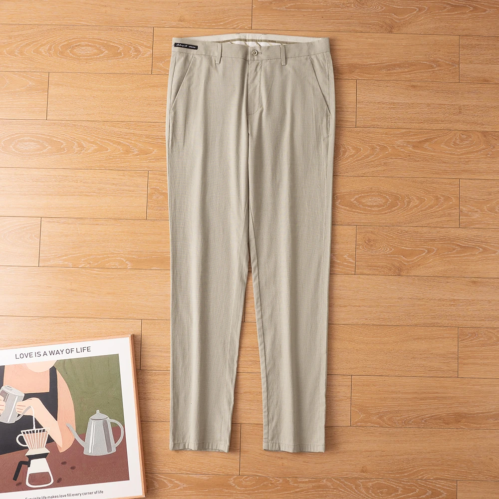 H品质男装！桑蚕丝+莫代尔！男生休闲裤夏季薄款中腰直筒裤卡其男裤