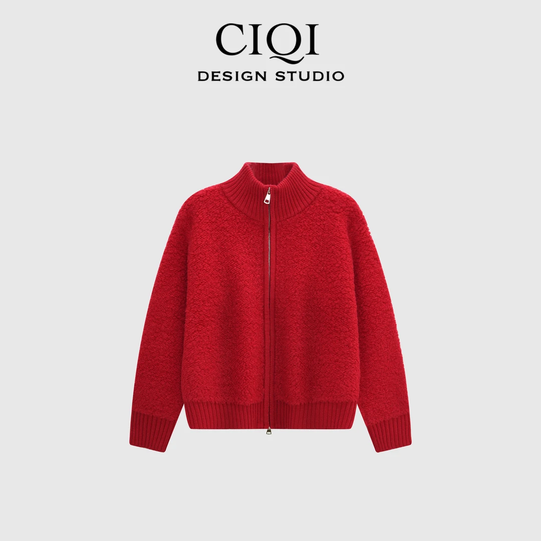CIQI STUDIO 冬季轻奢重磅100%羊毛拉链高领年度推荐针织衫DY1038