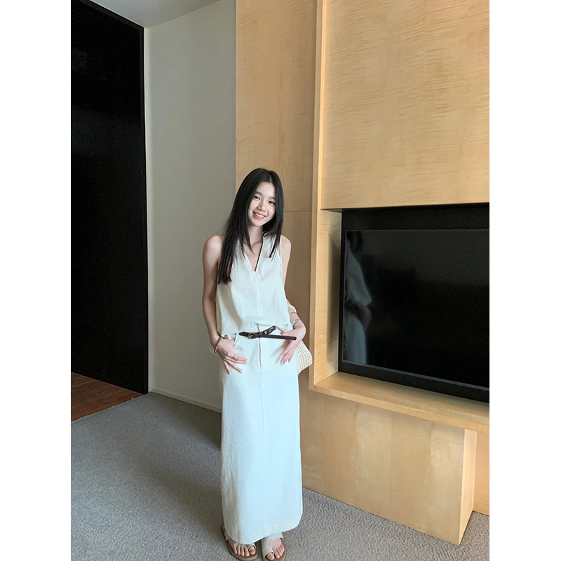 YOKALSS少女家 杏色无袖衬衫半身裙两件套个性套装S32598S52