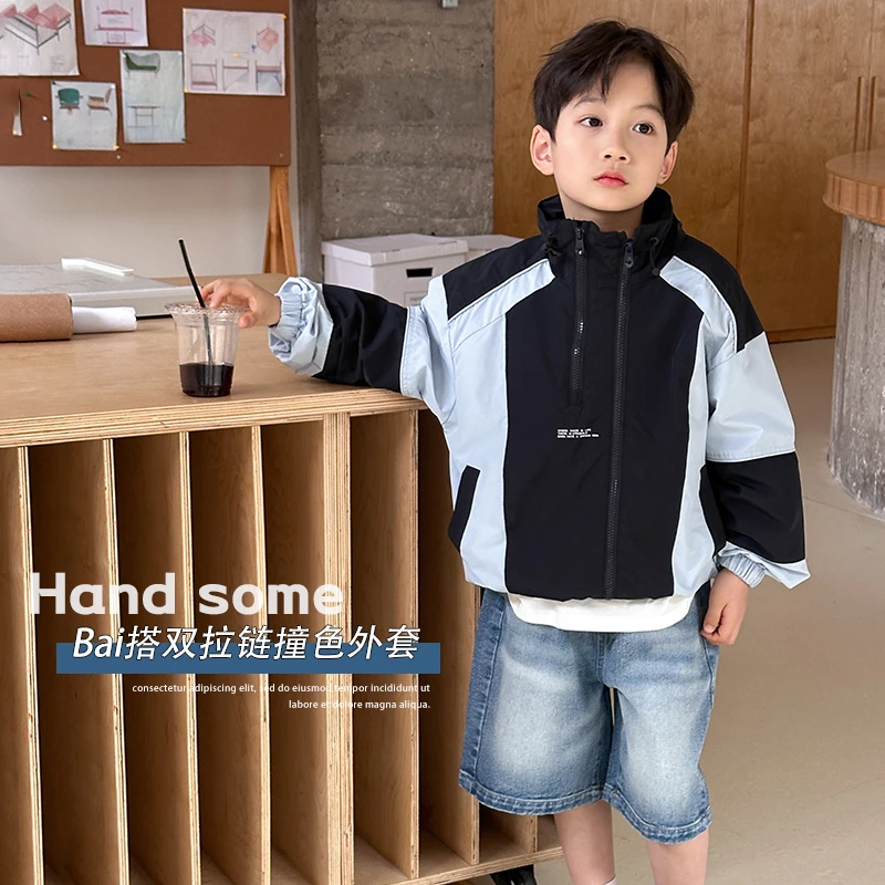 男童春装外套儿童户外防风冲锋衣春秋款2025新款夹克中大童衣服潮