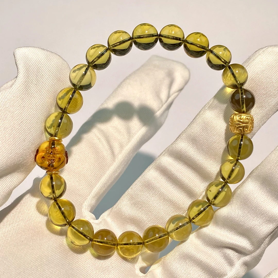 【亿轩珠宝】ZX墨西哥蓝珀单圈手串diy佛头7mm+