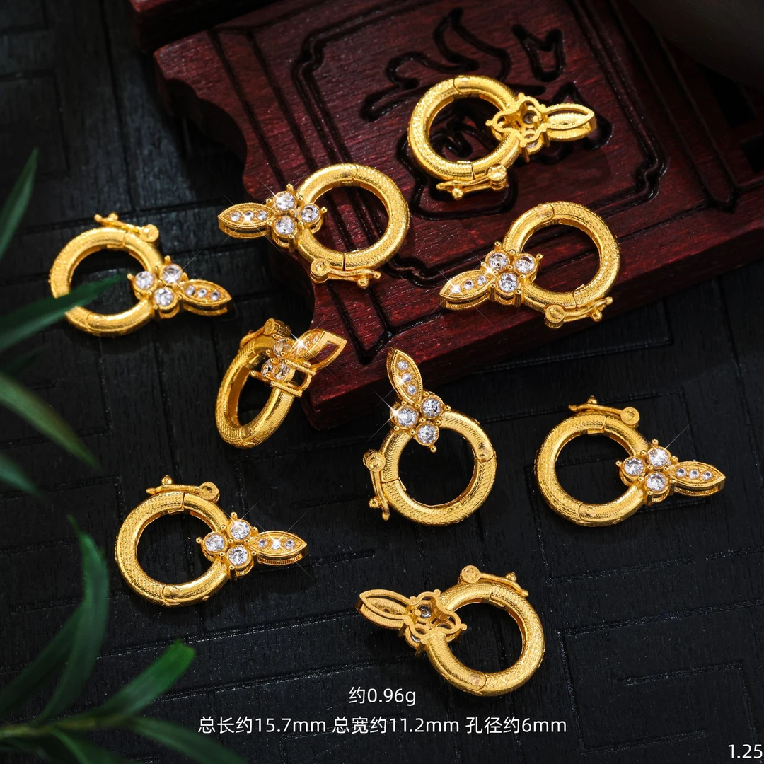 【金豆工厂】18K金豪镶凤尾双重保险单圈万能扣吊坠扣挂绳链接扣E