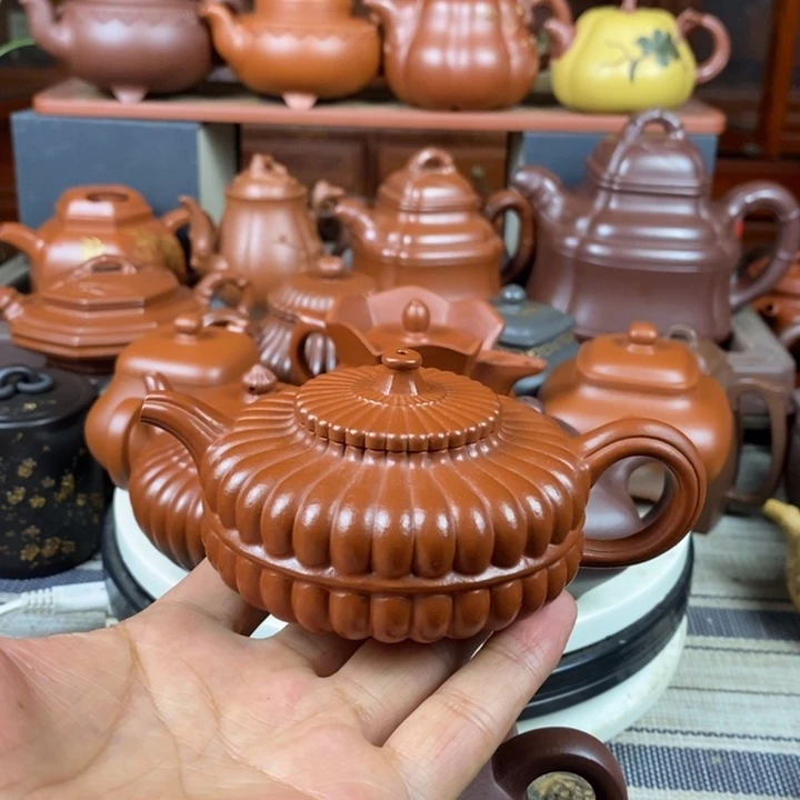 茶壶紫砂筋纹周盘130cc原矿赵庄朱泥特价