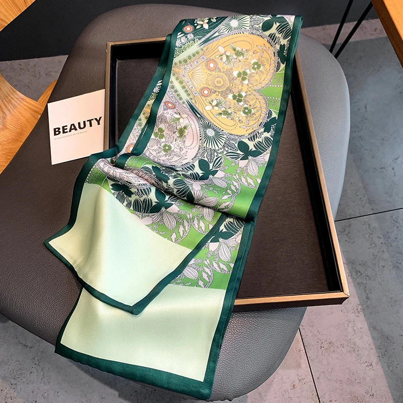 【春色满园】高品质斜纹绸长条丝巾草绿色飘带领巾显白（17*150）