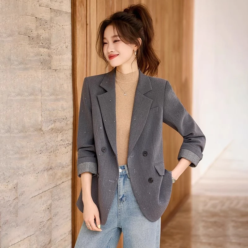 灰色小西装外套女2025新款秋季高级感时尚气质小个子休闲西服上衣