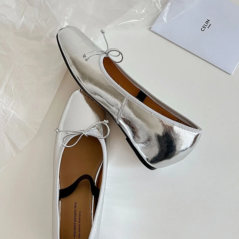 超软羊皮法式复古方头蝴蝶结小红鞋平底单鞋内增高芭蕾鞋玛丽珍女