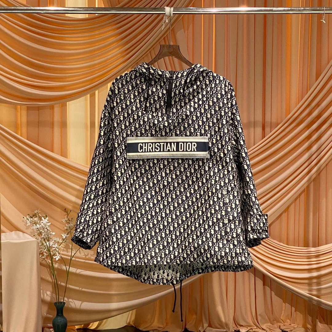 未使用 DIOR/迪奥 蓝色老花满印标语冲锋衣/xs码/全新带吊/38529