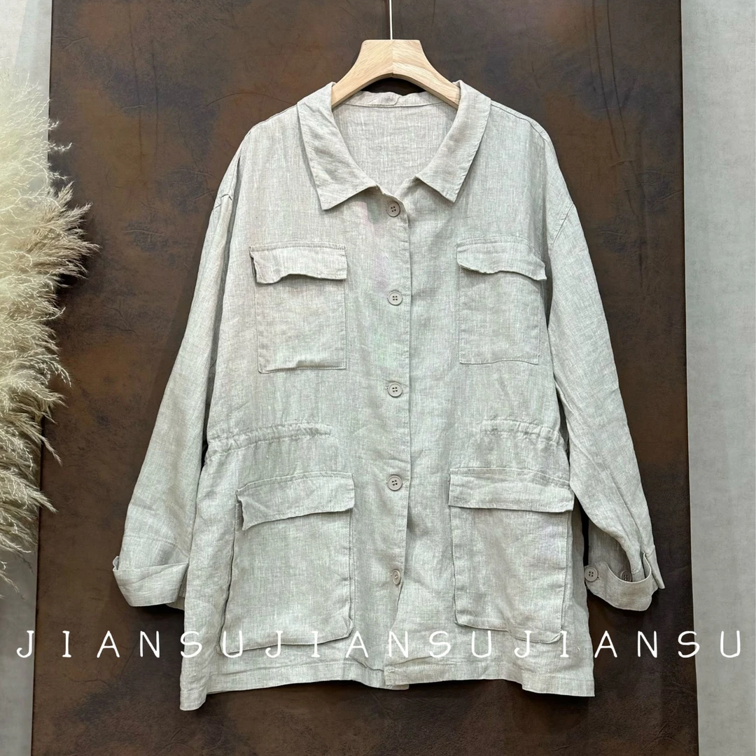 【见素】高定工装多口袋衬衫全亚麻面料翻领挺阔宽松上衣