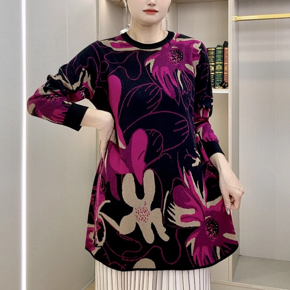 【558】秋冬新款时尚妈妈装洋气减龄连衣裙打底外穿毛衣女连衣裙