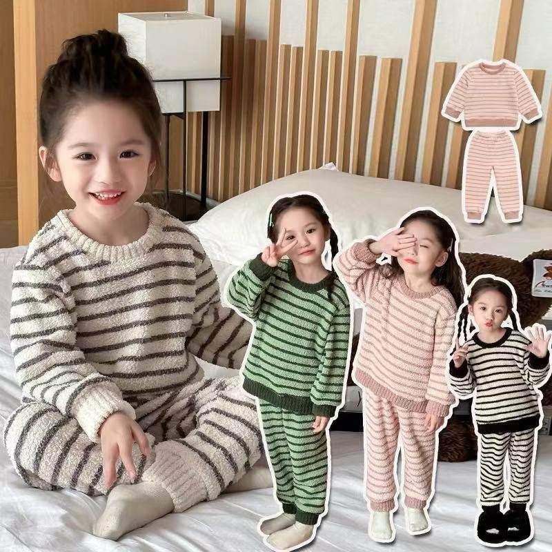 加绒套装春秋两件套儿童加厚暖暖绒男保暖宝宝睡衣女童冬款家居