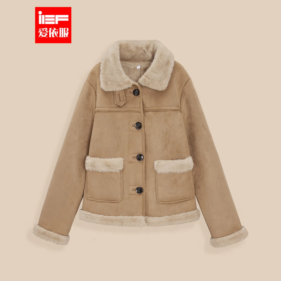 IEF/爱依服女装2025冬季新款韩版加绒保暖磨砂皮外套