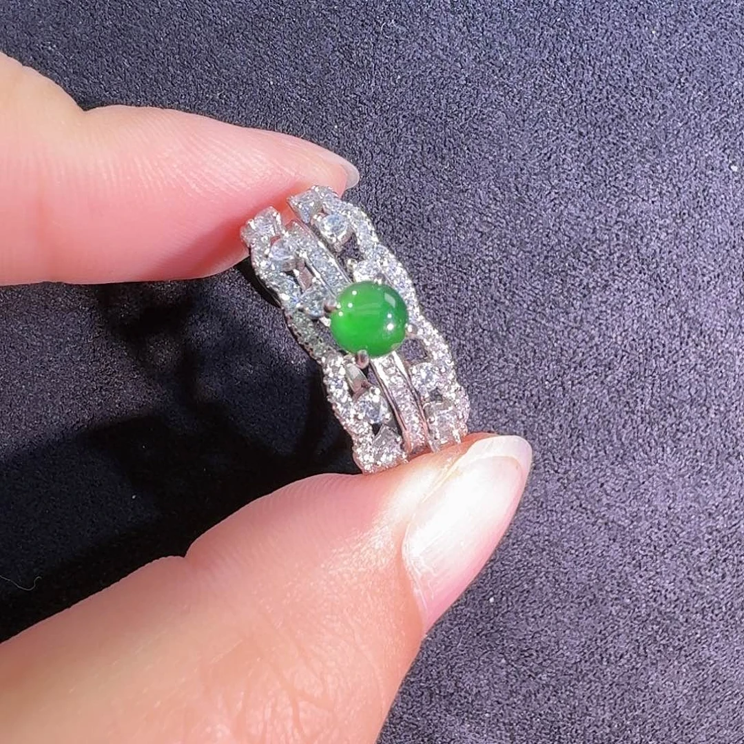 翡翠银S925镶嵌戒指蛋面