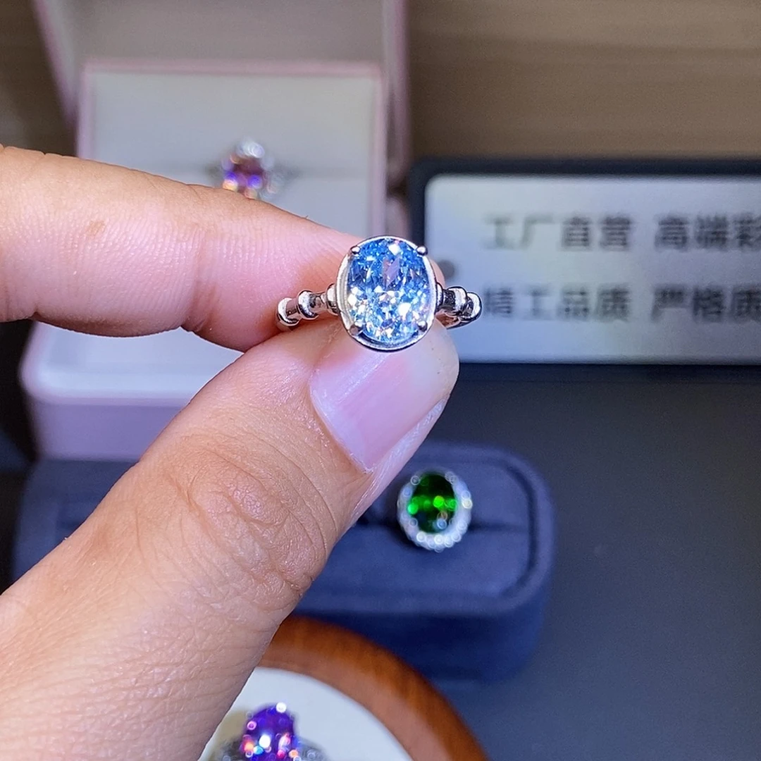 银S925镶嵌海蓝宝石戒圈