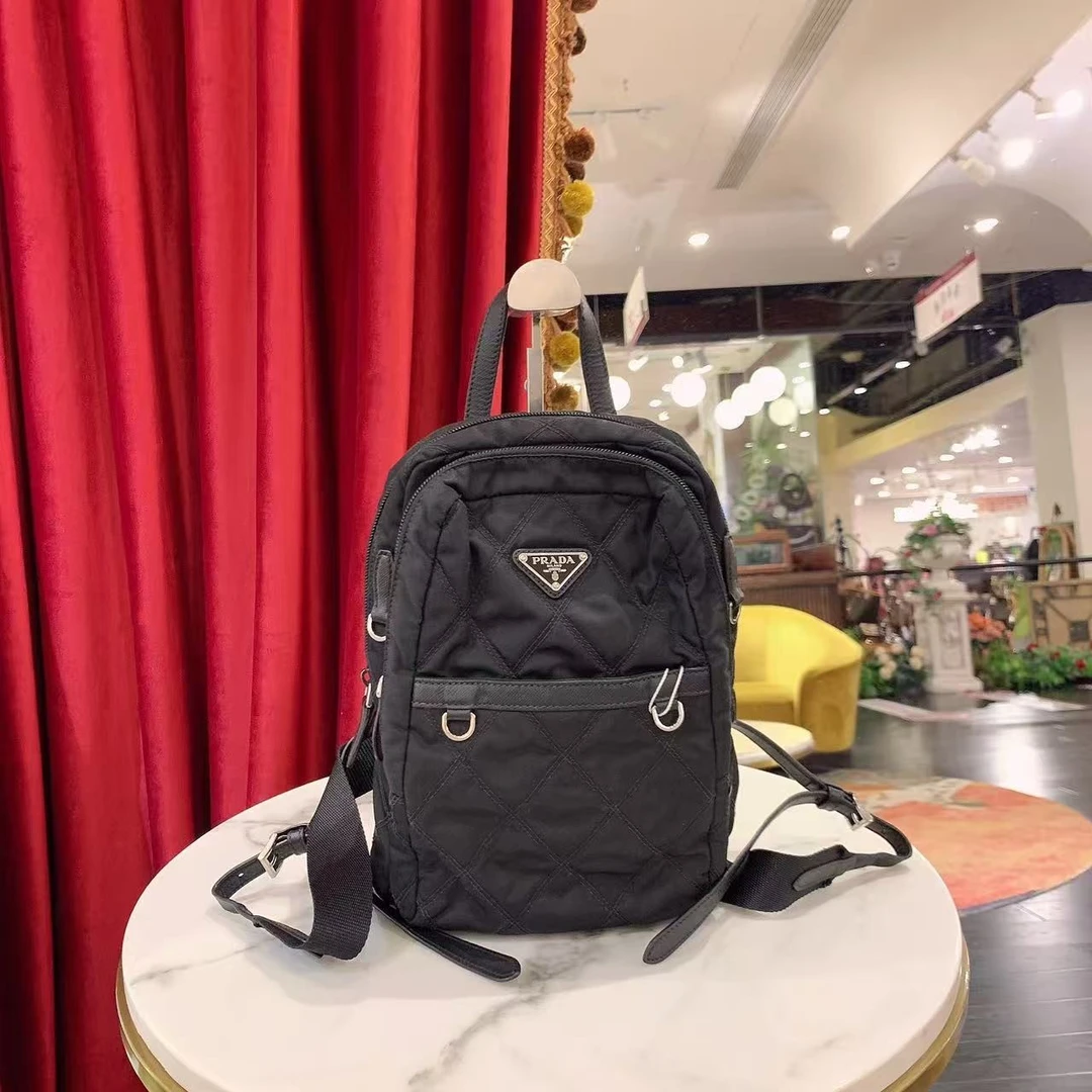 95新 Prada/普拉达 好好普拉达双肩包书包黑银尼龙29498461